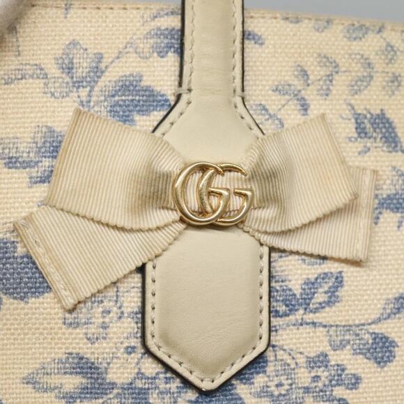 GUCCI Tote Bag Canvas Leather White Blue - Picture 14 of 16